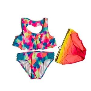 Justice girls 12Y rainbow bikini bathing suit with extra bikini bottom‎